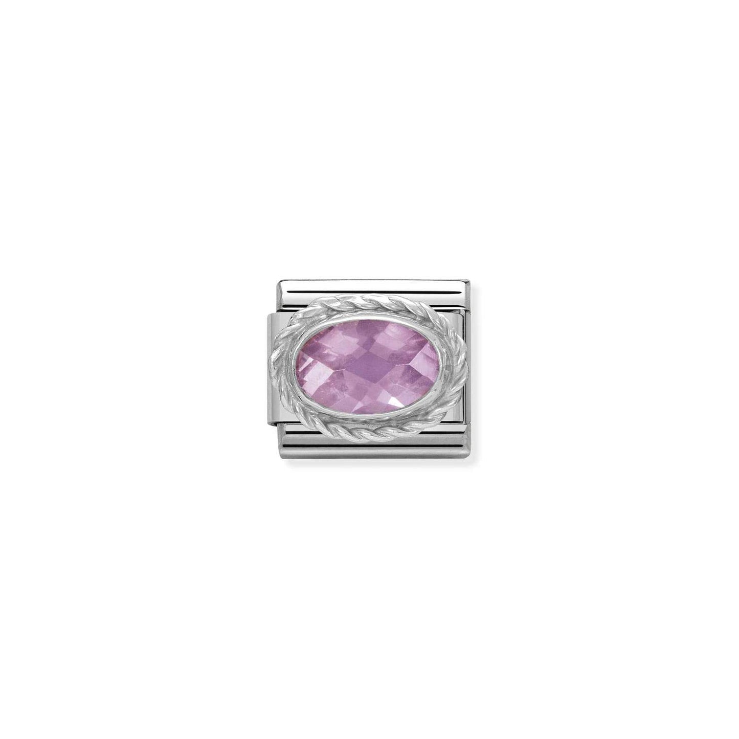 Composable Classic Dekoratif Link - Yüzey İşlemeli Oval - Pembe - (003 Pink) 925 Gümüş