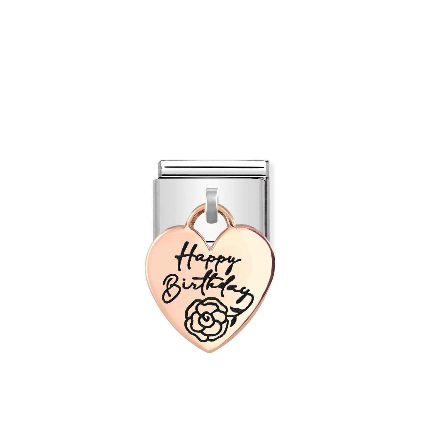 Composable Classic Dekoratif Charm - Charm Plakalar - Kalp Doğum Günü - 9K Rose Altın