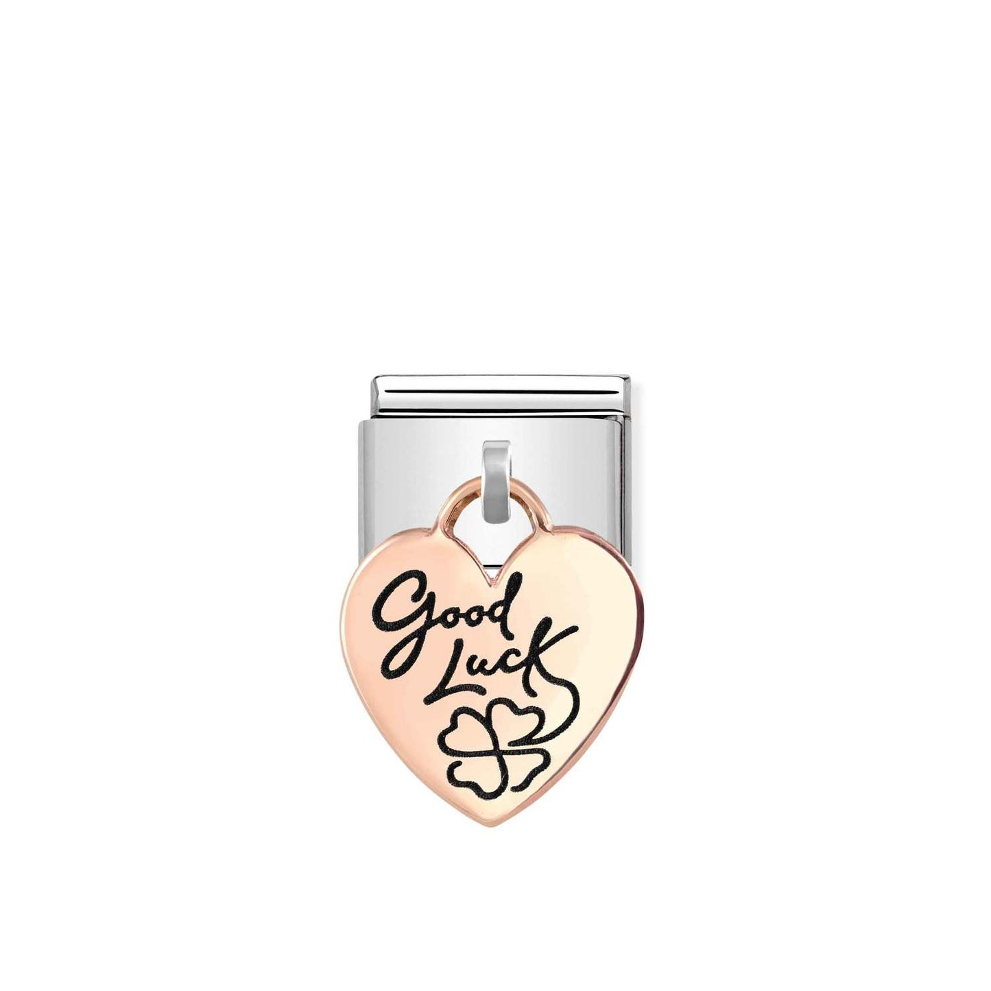 Composable Classic Dekoratif Charm - Charm Plakalar - Kalp İyi Şanslar - 9K Rose Altın