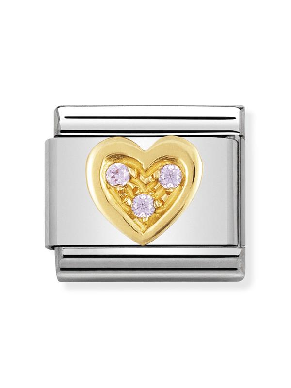 Composable Classic Dekoratif Link - Aşk - Pembe kalp - (16 Pink heart) 18K Altın Zirkon