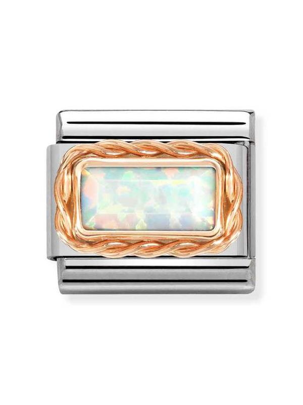 Composable Classic Dekoratif Link - Baget Taş - Beyaz Opal - 9K Rose Altın