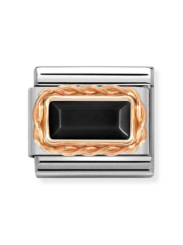 Composable Classic Dekoratif Link - Baget Taş - Siyah Akik - 9K Rose Altın