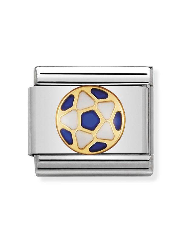 Composable Classic Dekoratif Link - Futbol İtalyan - Beyaz mavi top - 18K Altın