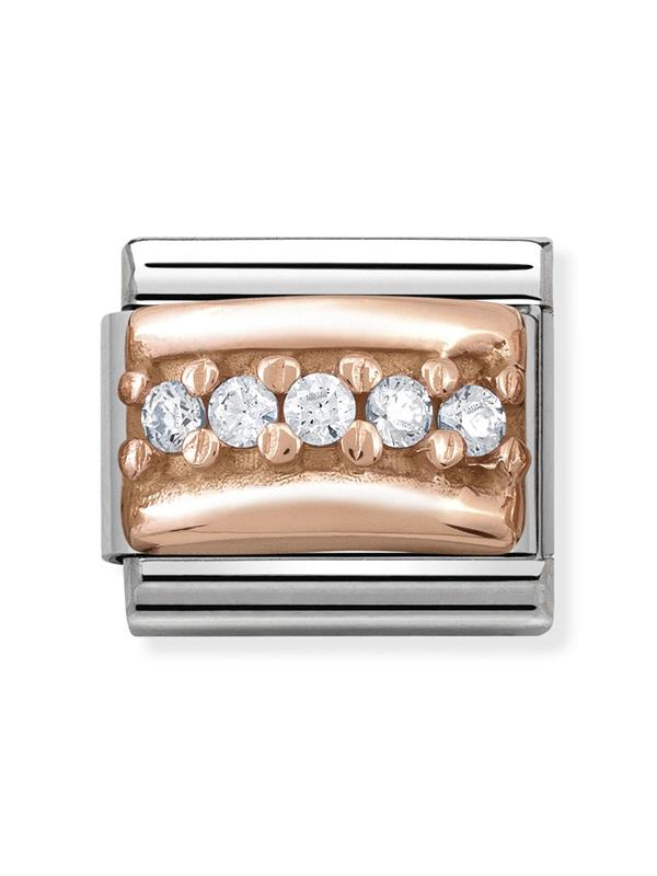 Composable Classic Dekoratif Link - Gravür - Beyaz Yiv - (01 White CZ) 9K Rose Altın
