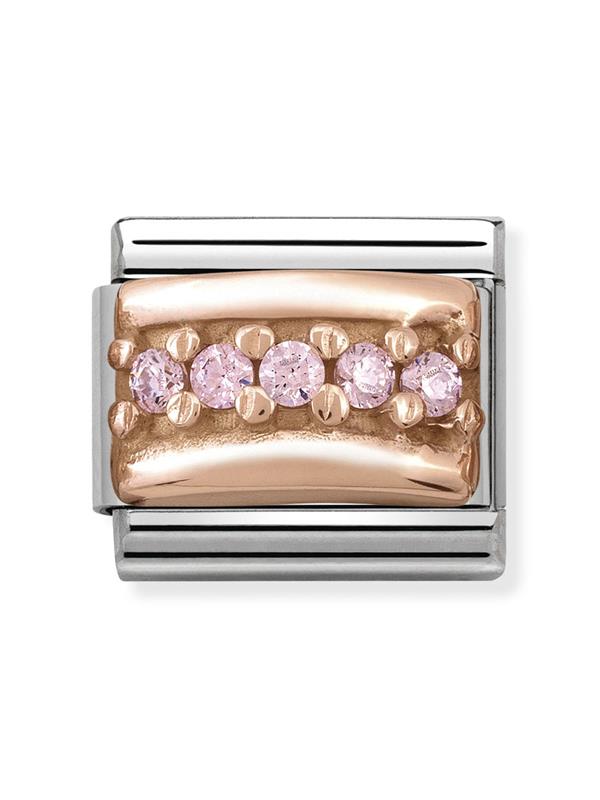 Composable Classic Dekoratif Link - Gravür - Pembe Yiv - (06 Pink CZ) 9K Rose Altın