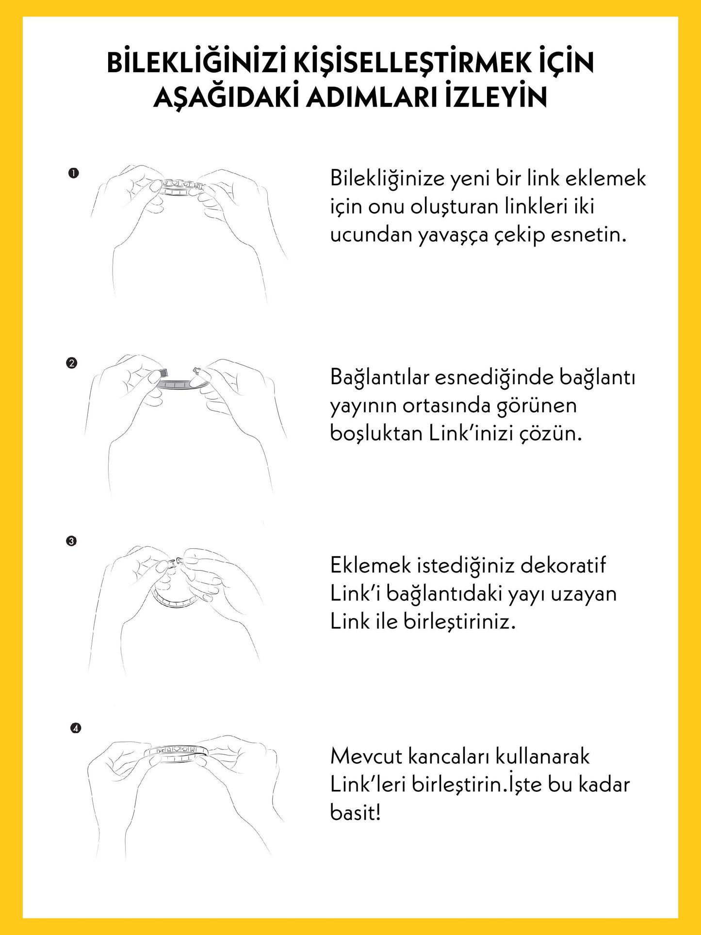 Composable Classic Dekoratif Link - Harfler - A harfi - (01 A) 18K Altın - Gümüş Rengi Bileklik ile