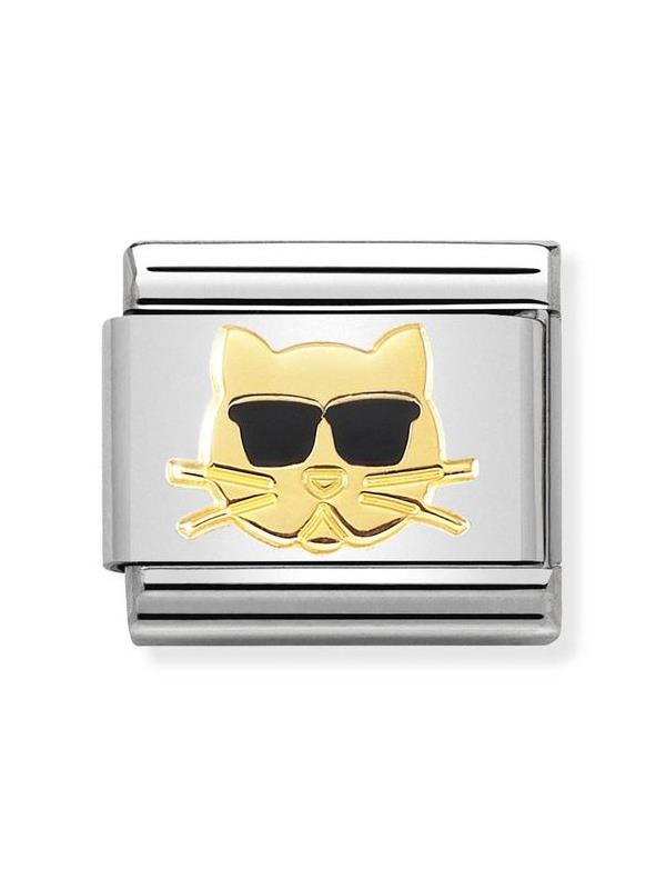Composable Classic Dekoratif Link - Hayvanlar - Gözlüklü kedi - 18K Altın