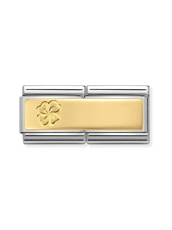 Composable Classic Dekoratif Link - İkili Gravür - 4 Yapraklı Yonca - 18K Altın
