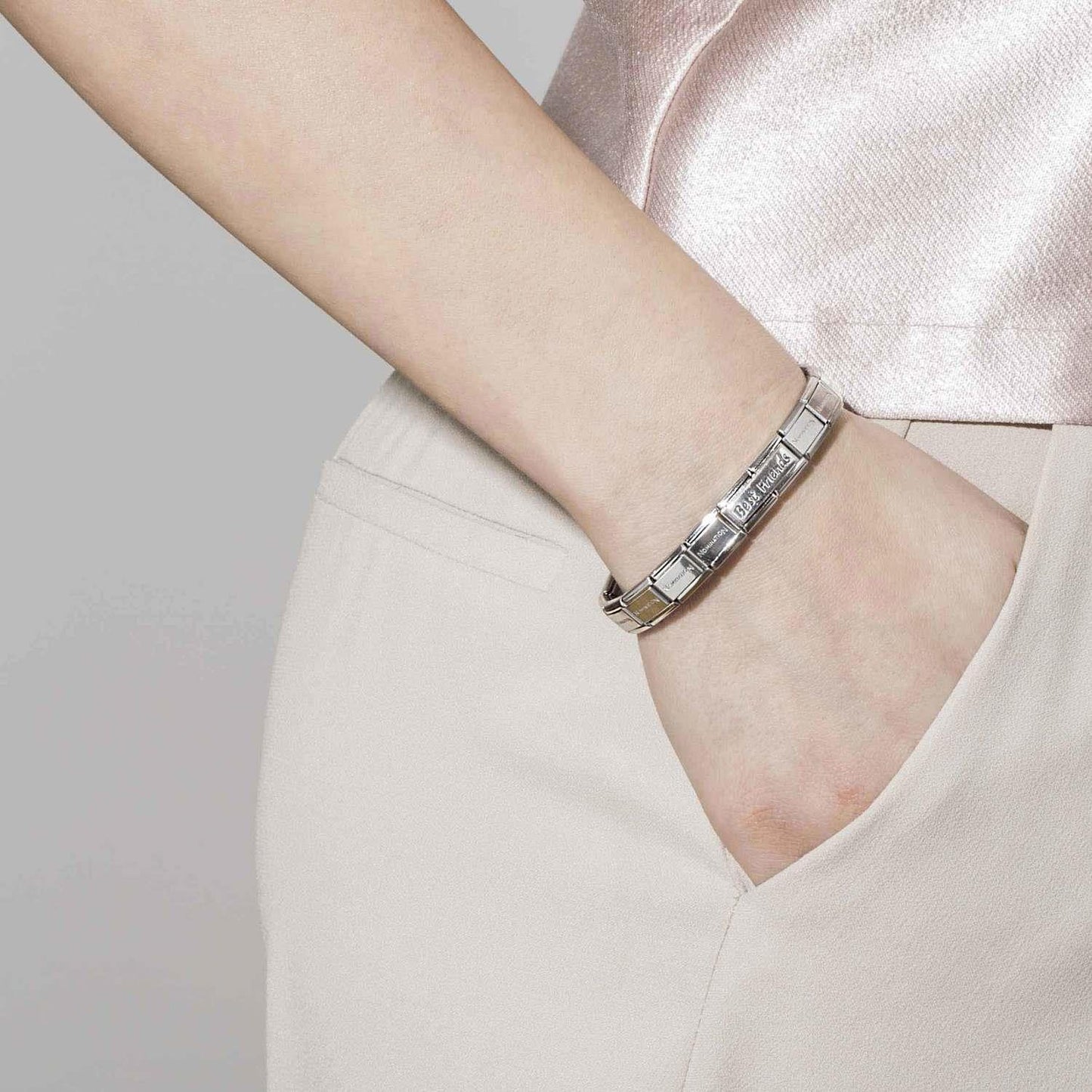 Composable Classic Dekoratif Link - İkili Gravür - Periler ile oynamak - 925 Gümüş