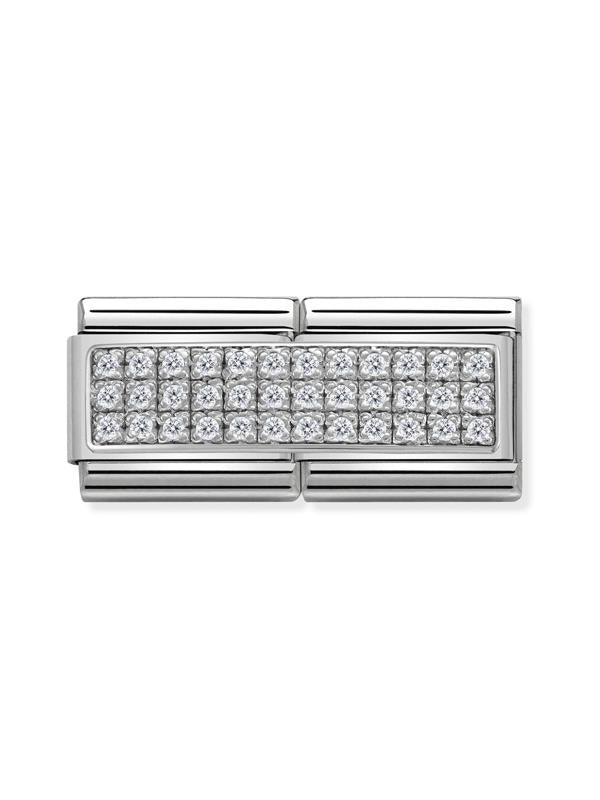 Composable Classic Dekoratif Link - İkili Taş Kaplama - Beyaz - (01 White CZ) 925 Gümüş