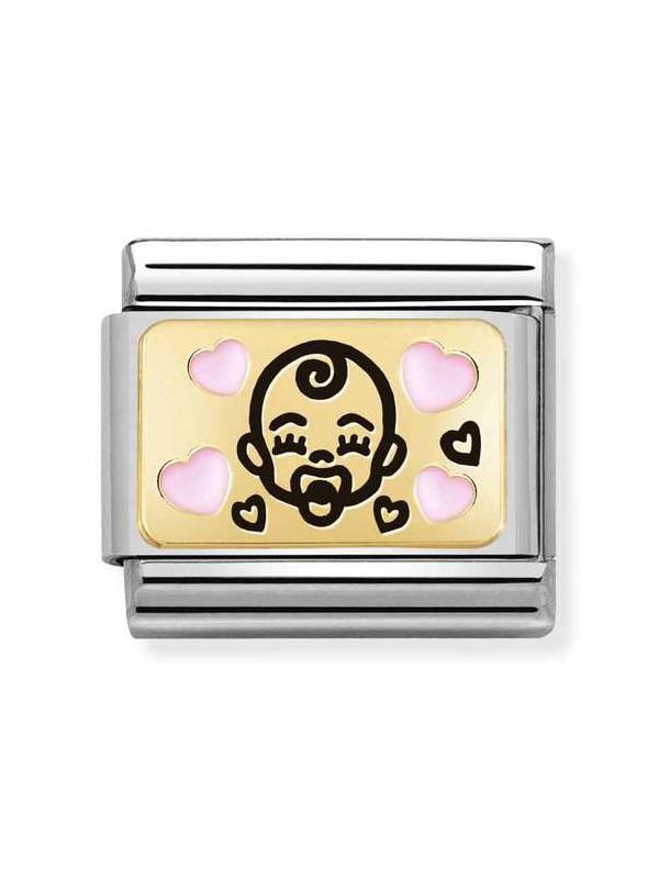 Composable Classic Dekoratif Link - Plakalar Mesajlar - Pembe bebek - 18K Altın