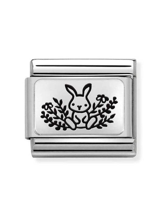 Composable Classic Dekoratif Link - Plakalar Mesajlar - Tavşan Çiçek - 925 Gümüş