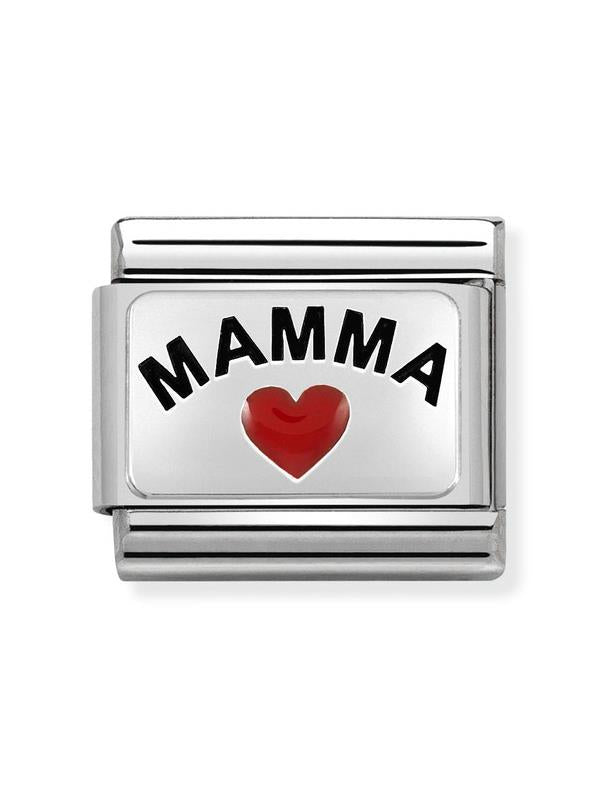 Composable Classic Dekoratif Link - Plakalar Oksitlenmiş - Kalpli Mamma - 925 Gümüş