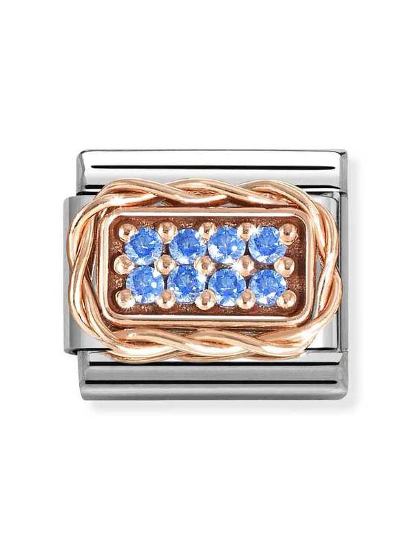 Composable Classic Dekoratif Link - Semboller - Açık Mavi Desen - 9K Rose Altın Zirkon