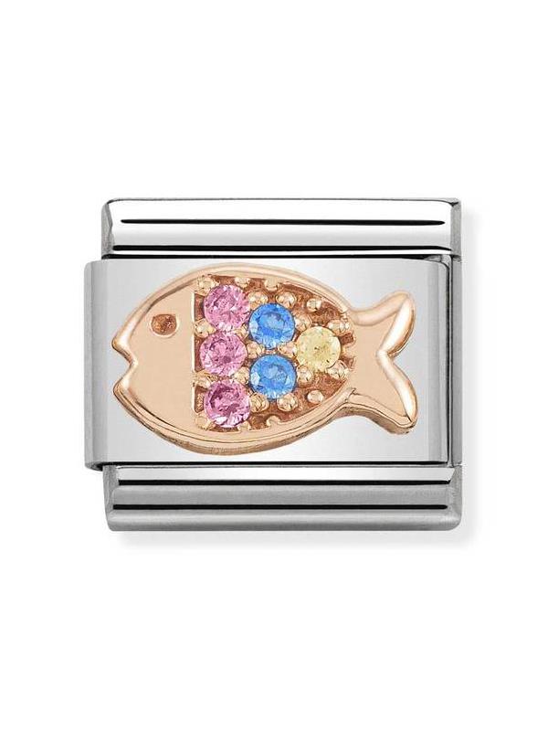 Composable Classic Dekoratif Link - Semboller - Balık - (26 Fish with CZ) 9K Rose Altın