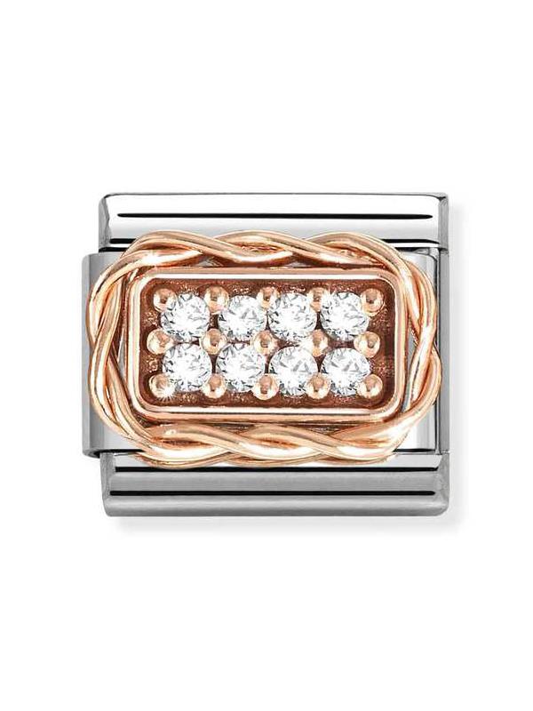 Composable Classic Dekoratif Link - Semboller - Beyaz Desen - 9K Rose Altın Zirkon
