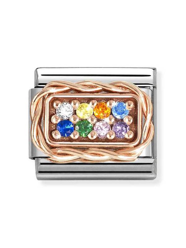 Composable Classic Dekoratif Link - Semboller - Gökkuşağı Desen - 9K Rose Altın Zirkon