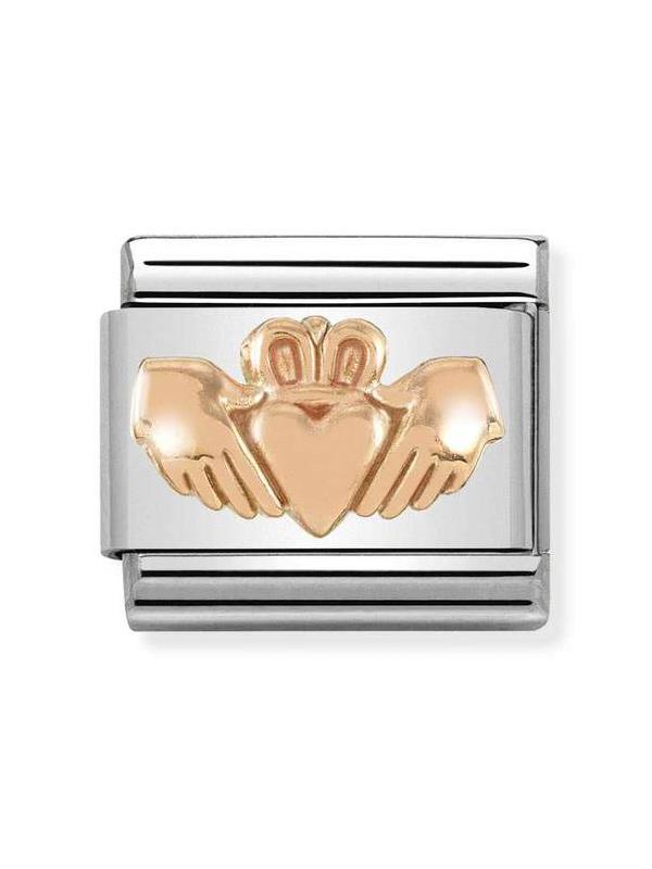 Composable Classic Dekoratif Link - Semboller Kabartma - Kalpli Claddagh - 9K Rose Altın