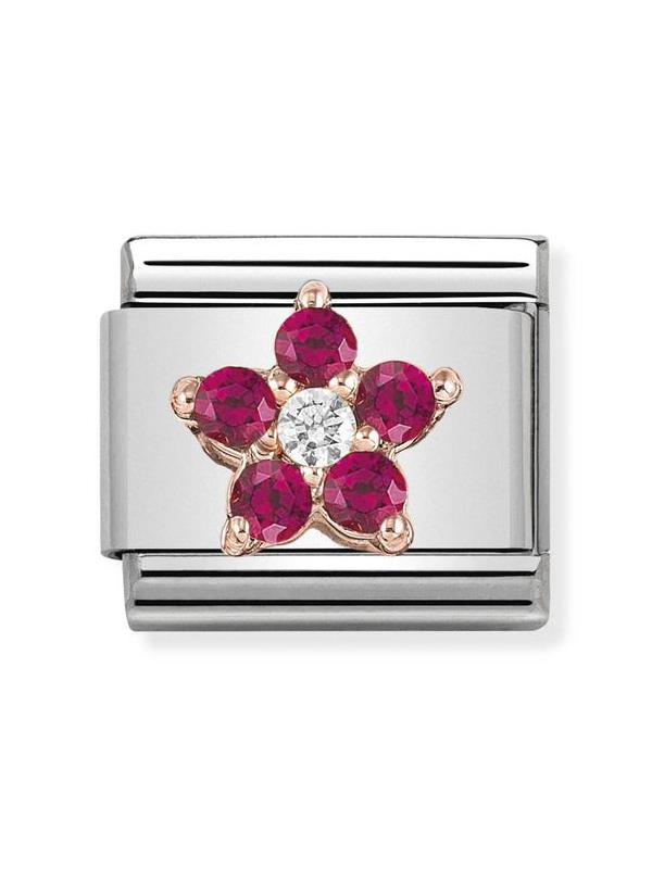 Composable Classic Dekoratif Link - Semboller - Kırmızı beyaz çiçek - 9K Rose Altın Zirkon