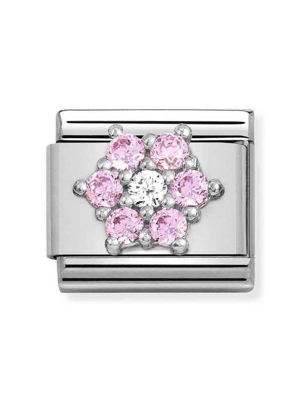 Composable Classic Dekoratif Link - Semboller - Pembe ve beyaz çiçek - 925 Gümüş Zirkon