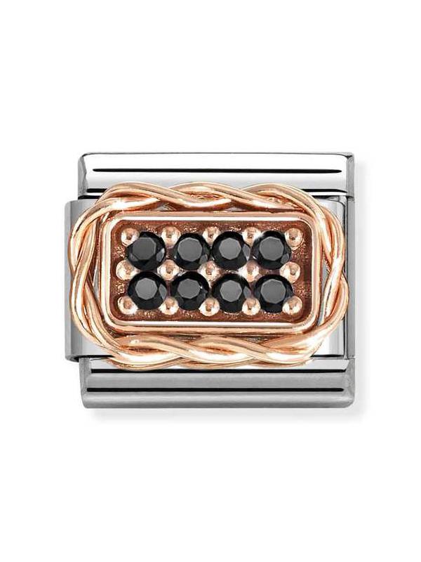 Composable Classic Dekoratif Link - Semboller - Siyah Desen - 9K Rose Altın Zirkon