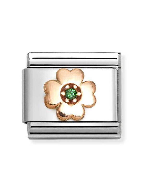 Composable Classic Dekoratif Link - Semboller - Yeşil Dört Yaprak Yonca - 9K Rose Altın