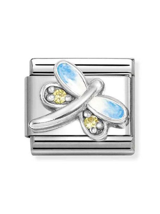 Composable Classic Dekoratif Link - Semboller - Yusufçuk açık mavi sarı - 925 Gümüş Zirkon