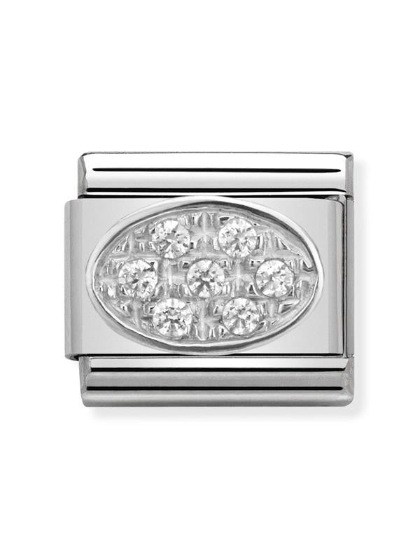 Composable Classic Dekoratif Link - Taş Kaplama - Beyaz - (01 White CZ) 925 Gümüş Zirkon