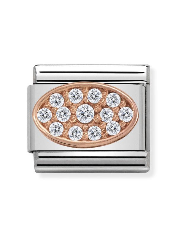 Composable Classic Dekoratif Link - Taş Kaplama - Oval beyaz - 9K Rose Altın