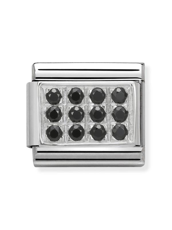 Composable Classic Dekoratif Link - Taş Kaplama - Siyah - (10 Black CZ) 925 Gümüş Zirkon