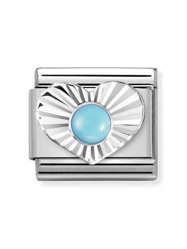 Composable Classic Dekoratif Link - Taşlar Kalp Elmas - Turkuaz - 925 Gümüş