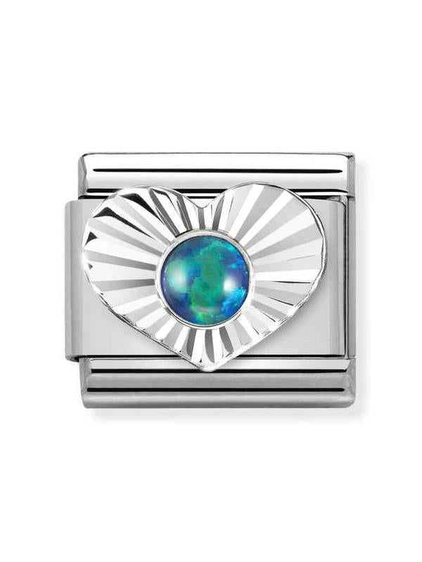 Composable Classic Dekoratif Link - Taşlar Kalp Elmas - Yeşil Opal - 925 Gümüş