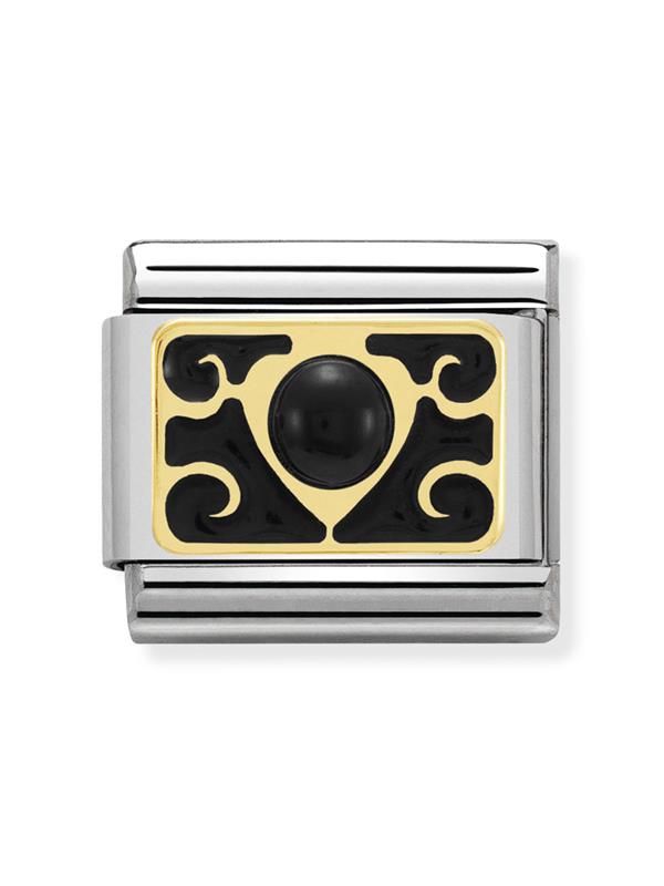Composable Classic Dekoratif Link - Taşlar - Kalp ve siyah Ag ile plak - 18K Altın