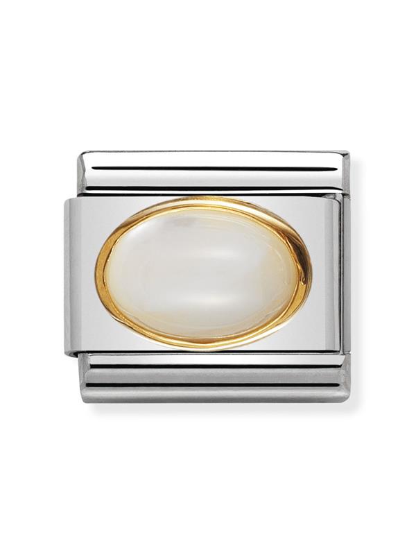 Composable Classic Dekoratif Link - Taşlar Oval - Beyaz İnci - 18K Altın