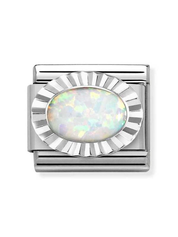 Composable Classic Dekoratif Link - Taşlar Oval Elmas - Beyaz Opal - 925 Gümüş