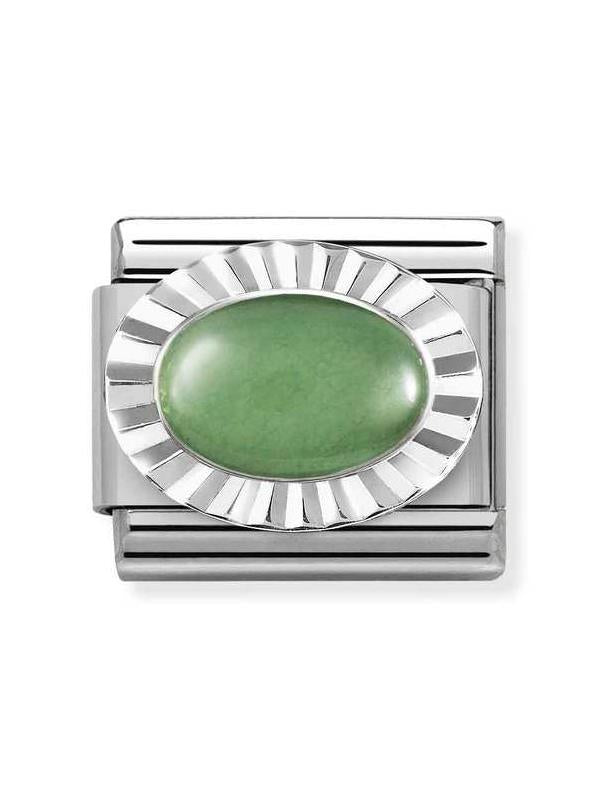 Composable Classic Dekoratif Link - Taşlar Oval Elmas - Yeşil Aventurin - 925 Gümüş