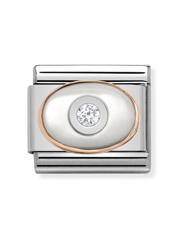 Composable Classic Dekoratif Link - Taşlar Oval - İnci Tanesi - 9K Rose Altın