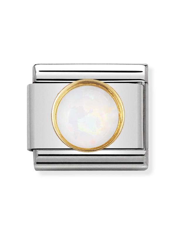 Composable Classic Dekoratif Link - Taşlar Yuvarlak - Beyaz opal - 18K Altın