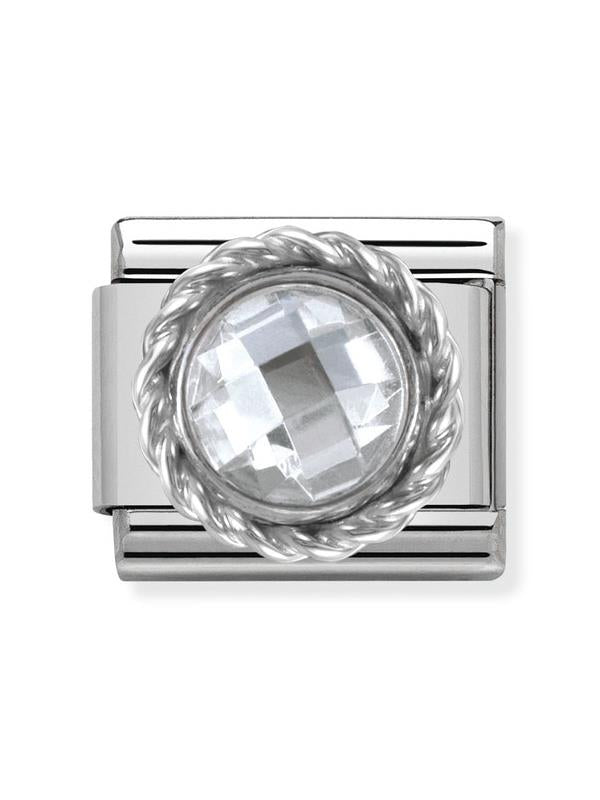 Composable Classic Dekoratif Link - Taşlar Yüzey İşlemeli - Beyaz - (010 White) 925 Gümüş
