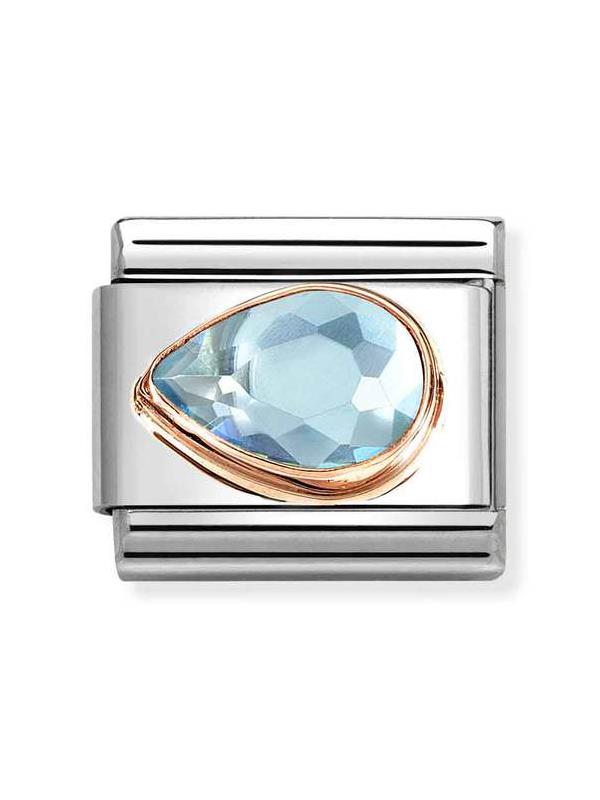 Composable Classic Dekoratif Link - Yüzey İşlemeli - Açık Mavi - 9K Rose Altın Zirkon