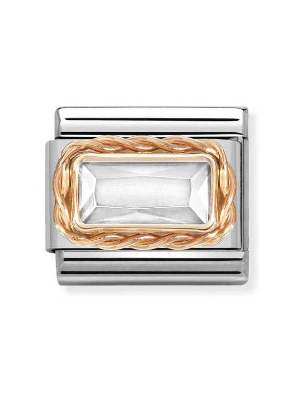 Composable Classic Dekoratif Link - Yüzey İşlemeli Baget - Beyaz - 9K Rose Altın