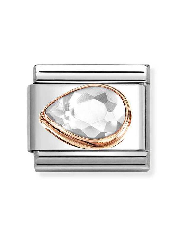 Composable Classic Dekoratif Link - Yüzey İşlemeli - Beyaz - 9K Rose Altın Zirkon