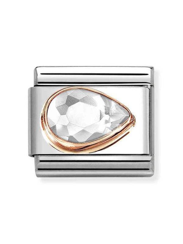 Composable Classic Dekoratif Link - Yüzey İşlemeli - Beyaz - 9K Rose Altın Zirkon