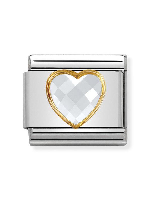 Composable Classic Dekoratif Link - Yüzey İşlemeli Kalp - Beyaz - (010 White) 18K Altın
