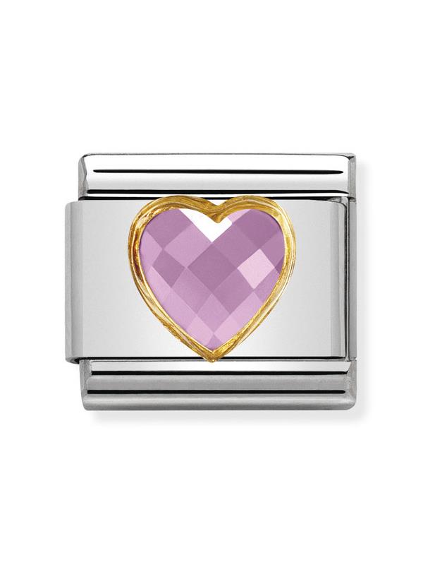 Composable Classic Dekoratif Link - Yüzey İşlemeli Kalp - Pembe - (003 Pink) 18K Altın
