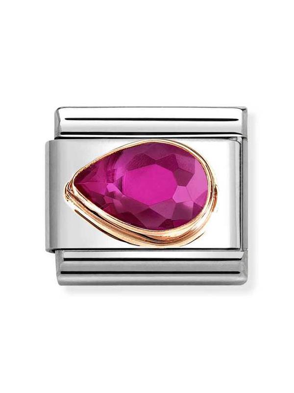 Composable Classic Dekoratif Link - Yüzey İşlemeli - Kırmızı - 9K Rose Altın Zirkon