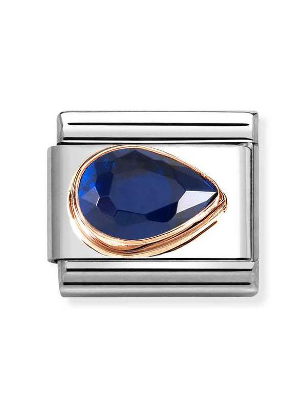 Composable Classic Dekoratif Link - Yüzey İşlemeli - Mavi - 9K Rose Altın Zirkon