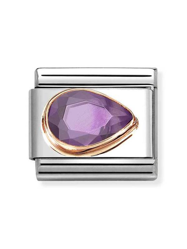 Composable Classic Dekoratif Link - Yüzey İşlemeli - Mor - 9K Rose Altın Zirkon