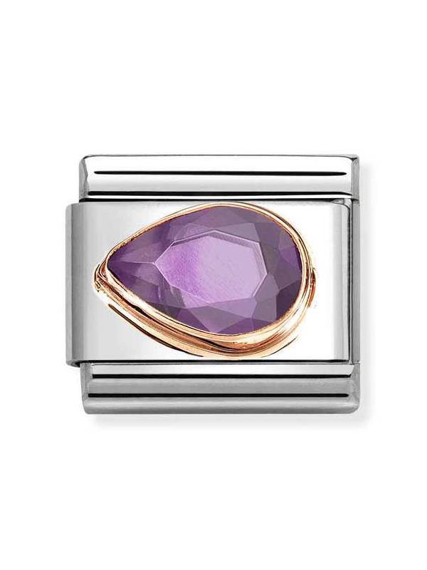 Composable Classic Dekoratif Link - Yüzey İşlemeli - Mor - 9K Rose Altın Zirkon