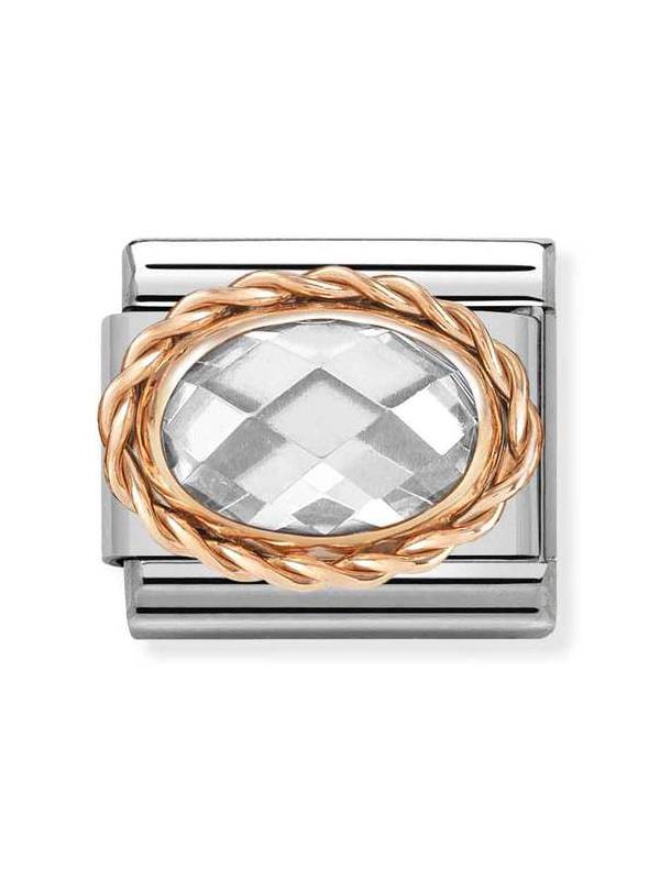 Composable Classic Dekoratif Link - Yüzey İşlemeli Oval - Beyaz - 9K Rose Altın